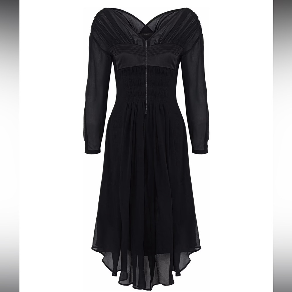 NEW Belstaff 100% Silk Gathered Paneled Georgette Gothic Couture Midi Dress NWT